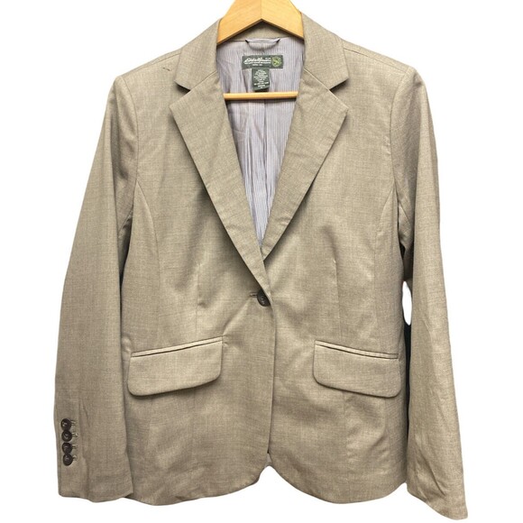 Vtg Eddie Bauer Size 8P 98% Wool Career Jacket Blazer Grayish Beige Preppy - Picture 1 of 10